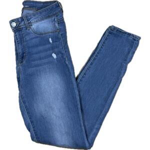Time and Tru Women 8 Light Blue Distressed Skinny Jeans Stretch High Rise Casual